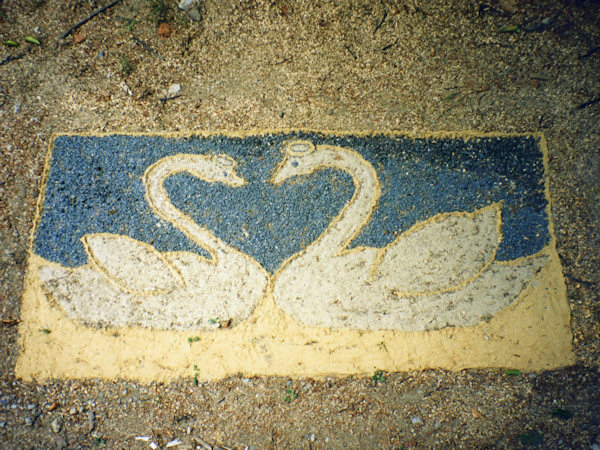 Swan rendezvous at the path under the Bouřný hill. A mosaic from an unknown author.