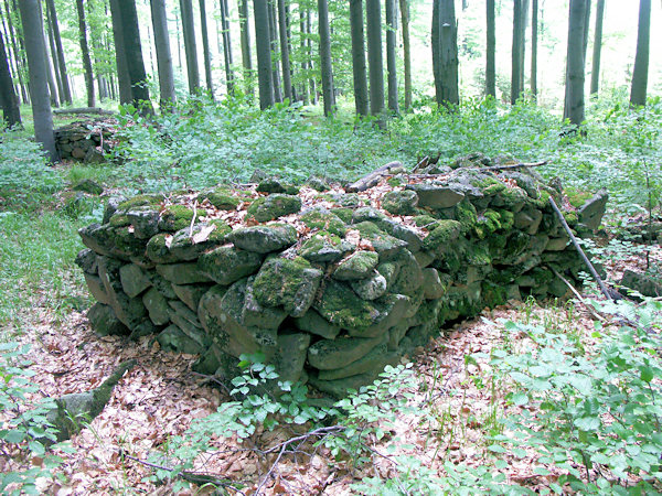 A heap of collected stones in the wood on the slope of the Pěnkavčí vrch-hill.