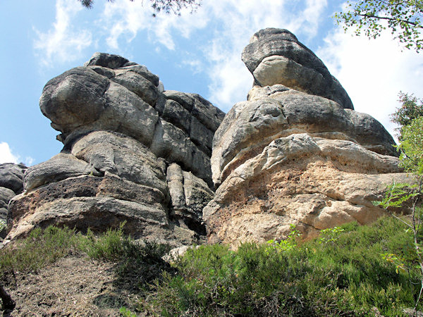 Pískovcové skály ve skupině Uhusteine (Výří skály) nad údolím Bílého potoka.