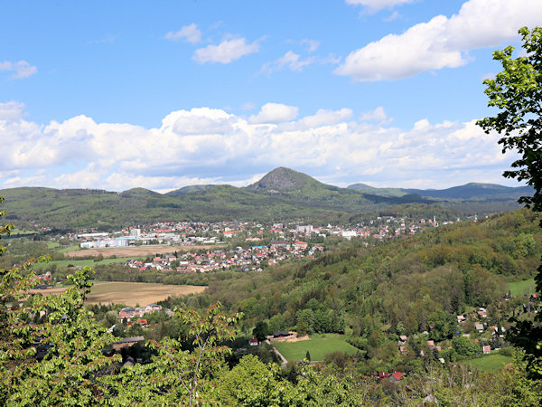 A view from Skalický vrch-hill to the Nový Bor with the distinctive mountain Klíč. To the right behind the Klíč is the highest mountain Luž.