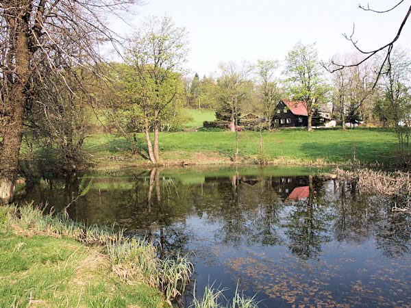 The pond under the ruins of castle Tolštejn.