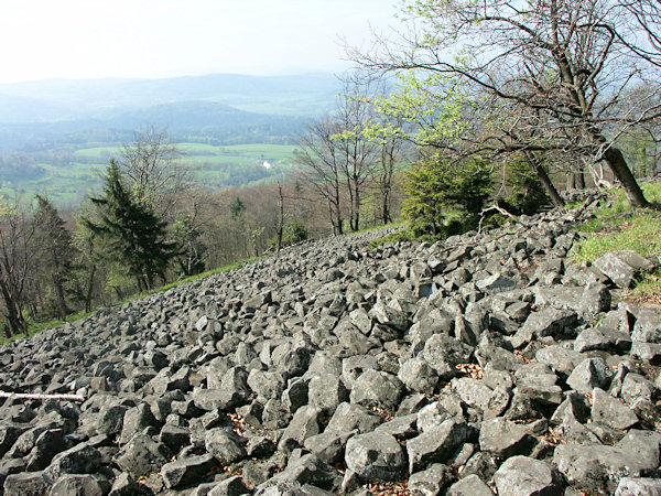A debris field under the peak of Studenec hill.
