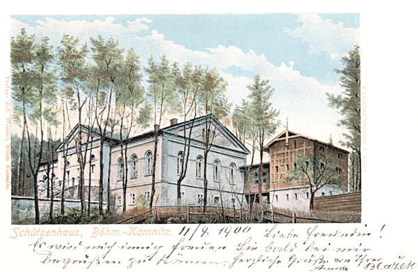 Auf dieser Ansichtskarte vom Jahr 1900 sieht man das am Nordrand der Stadt stehende Gebäude des ehemaligen Schützenhauses in seiner ursprünglichen Form.