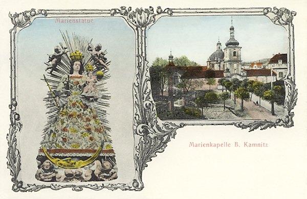On this picture postcard except of the area of St. Mary's Chapel also the sculpture of the Virgin Mary carved in 1680 by Christian Ulrich, woodcarver in Zittau (Germany) is shown.