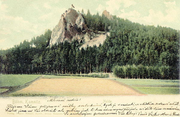 This postcard from 1905 records the observation rock Jehla above Česká Kamenice.