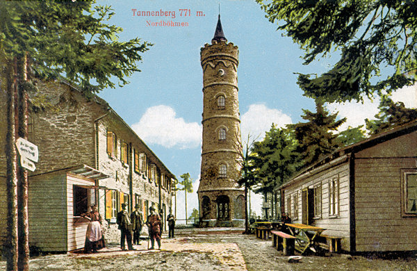 This picture postcard shows the mountain hut and look-out tower at the peak of the Jedlová hill.