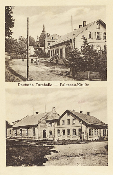 This picture postcard from the nineteen-twenties shows the former inn of the gymnastic association with the built-on gymnasium.