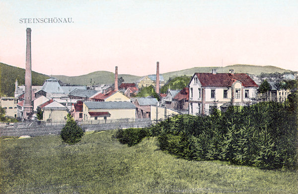 Diese Ansichtskarte aus dem Jahr 1919 zeigt das Areal der Lusterfabrik Elias Palme von hinten.
