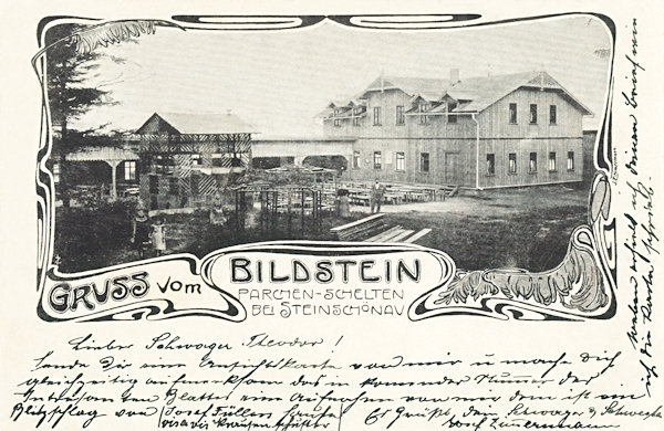 Diese nicht datierte Ansichtskarte zeigt des ehemalige Gasthaus auf dem Obrázek (Bildstein) bei Prácheň (Parchen).