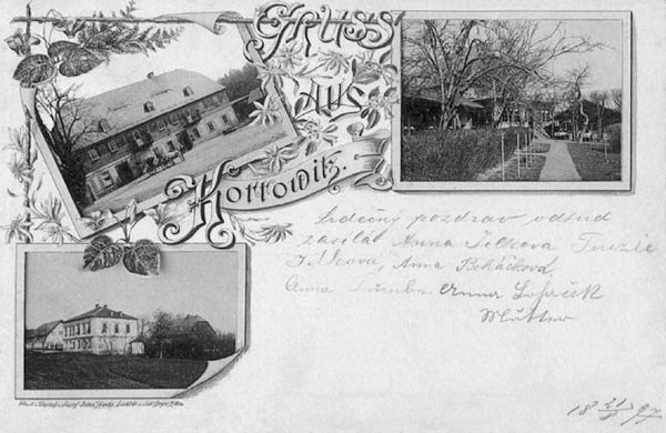 On this picture postcard from the end of the 19th century we see Helzel's restaurant on the upper left, below it the newer building of the health resort and the picture on the right shows a part of the park-like arrangement surrounding the health resort.