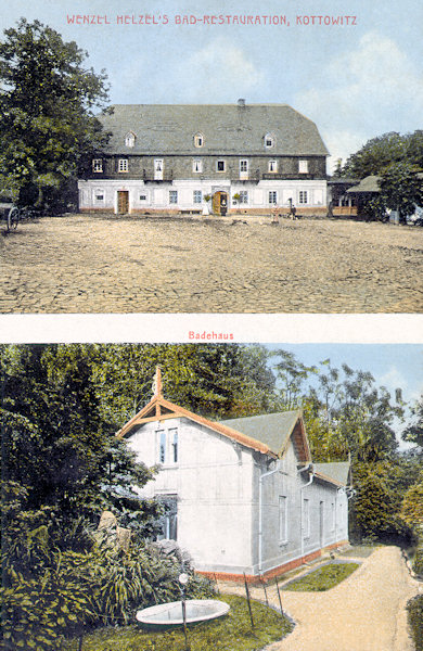 On this picture postcard from the start of the 20th century on the upper right we see Wenzel Helzel's imposing restaurant anb below it the smaller bath house in which formerly were the public baths.