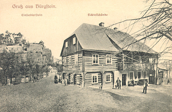 This picture postcard shows the former Fichtelschenke-inn in its original shape before its enlargement.
