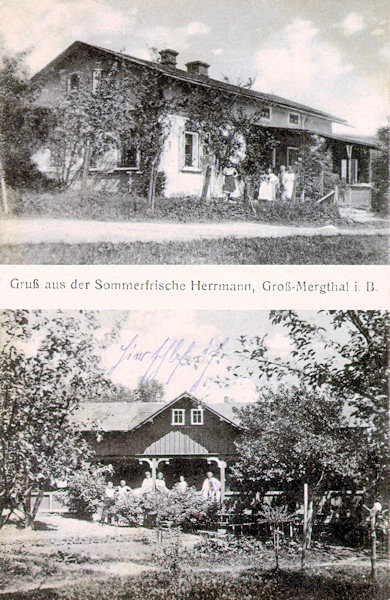 Auf dieser Ansichtskarte vom Jahre 1924 ist die ehemalige „Sonnen- und Luftheilanstalt“, die vom Gebirgsverein in Mařenice (Mergtal) an der Strasse von Juliovka (Juliustal) nach Hamr (Hammer) gegründet worden ist. Heute ist sie von Grund auf rekonstruiert worden, allerdings nur zu privaten Zwecken.