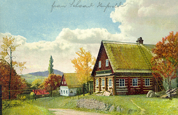 Diese Ansichtskarte zeigt die gleichen Häuser wie die vorhergehende, aber in der Gegenrichtung, von Valy (Schanzendorf) aus gesehen.