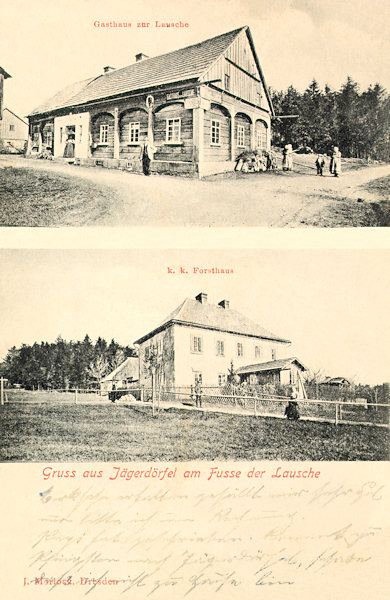 Pohlednice z počátku 20. století představuje na horním obrázku hostinec „U Luže“, který byl později výrazně přestavěn a dodnes slouží svému účelu. Dole vidíme o něco níže stojící budovu hájovny.