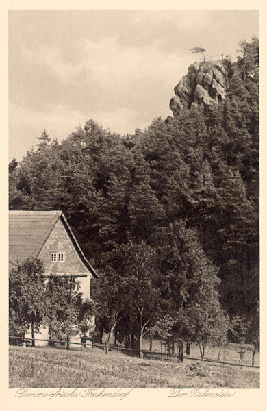 This picture postcard shows the look-out rock Havran above Polesí.