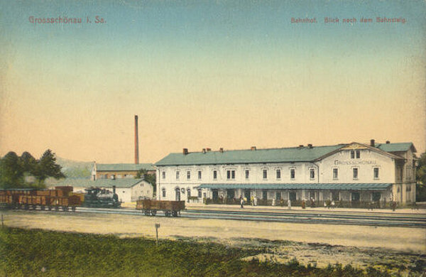 This postcard shows the station at the railway Eibau-Varnsdorf-Zittau.