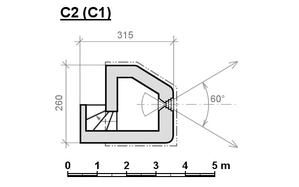 Půdorys objektu lehkého opevnění vz. 37 - typ C2.