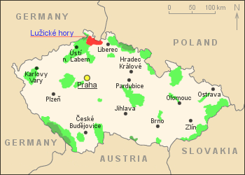 Mapka chráněných území v ČR.