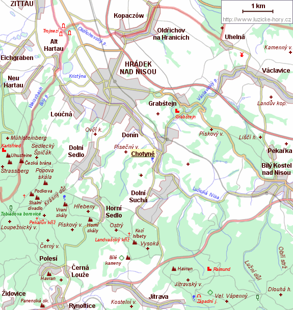 Přehledná mapka okolí Chotyně.