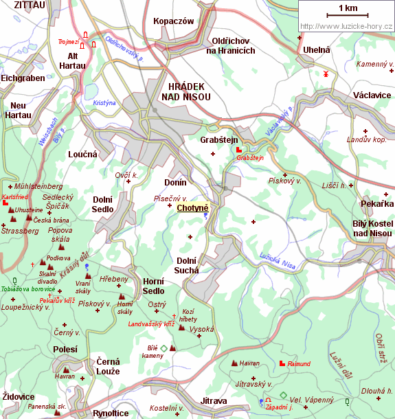 Přehledná mapka okolí Chotyně. Přehledná mapka okolí Chotyně.