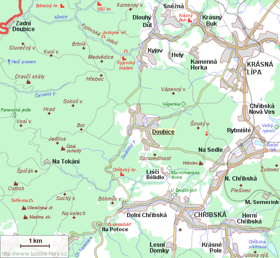 Přehledná mapka okolí Doubice.