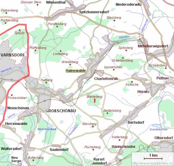 Přehledná mapka okolí Hainewalde.