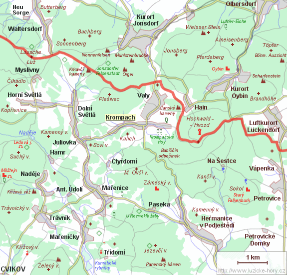 Přehledná mapka okolí Krompachu.
