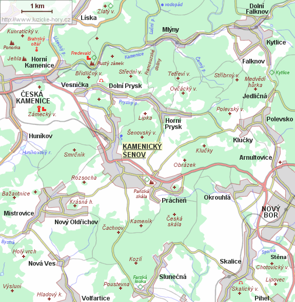 Übersichtskarte der Umgebung von Kamenický Šenov.
