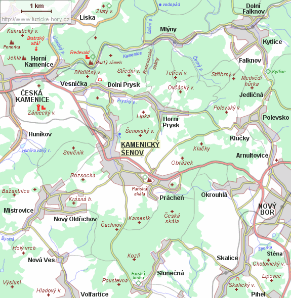Přehledná mapka okolí Kamenického Šenova. Přehledná mapka okolí Kamenického Šenova.