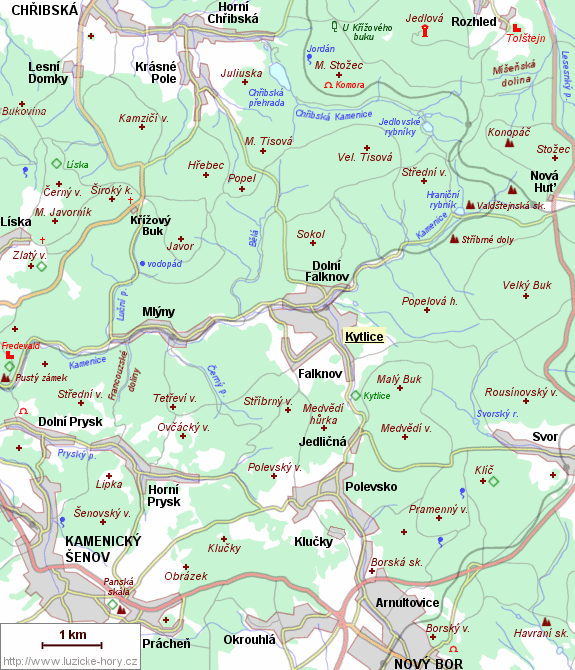 Přehledná mapka okolí Kytlic. Přehledná mapka okolí Kytlic.