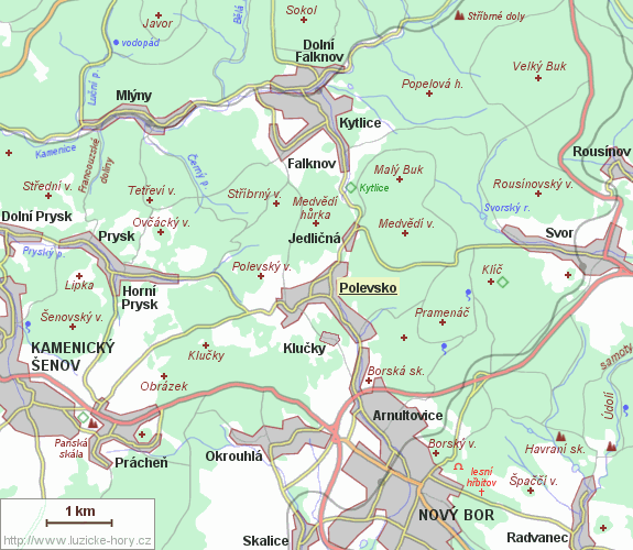 Přehledná mapka okolí Polevska.