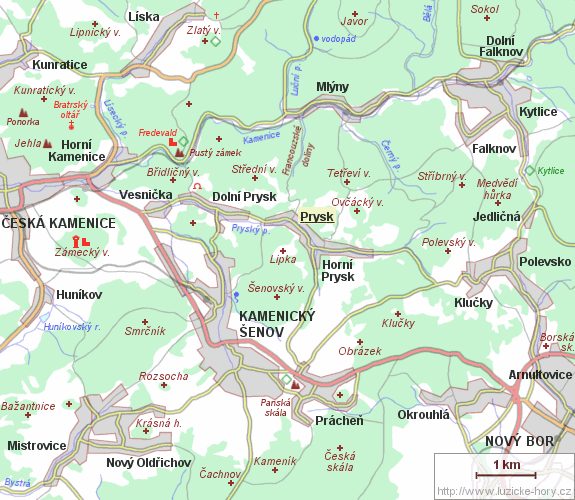 Přehledná mapka okolí Prysku.