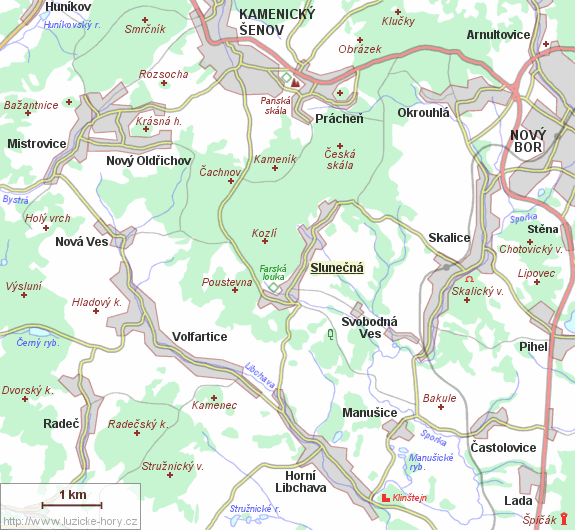 Übersichtskarte der Umgebung von Slunečná.