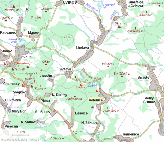 Übersichtskarte der Umgebung von Velenice.