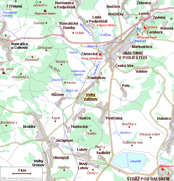 Přehledná mapka okolí Velkého Valtinova.