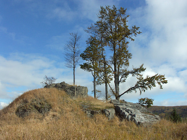 Jelení kámen (Hirschenstein), Felsen in der Mitte des Kammes.