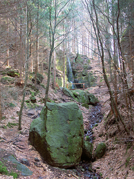 Eine seitliche Schlucht mit dem Wasserfall.