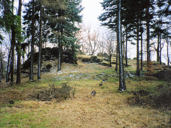 Der Basaltfelsen Obrázek (Bildstein), auf dem ehemals der Aussichtsturm stand.