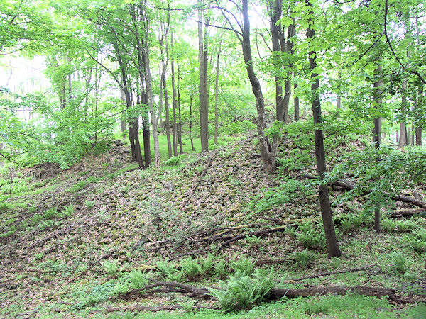 Mit Steinschutt bedeckter Gipfel des Berges.