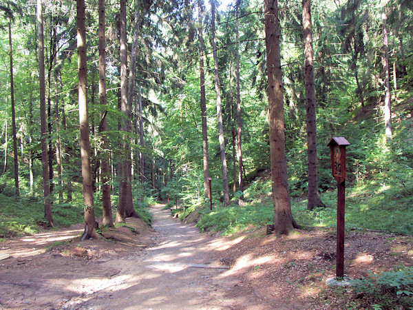 Der Weg zur Kapelle ist mit Bildern des Kreuzweges ausgeschmückt.