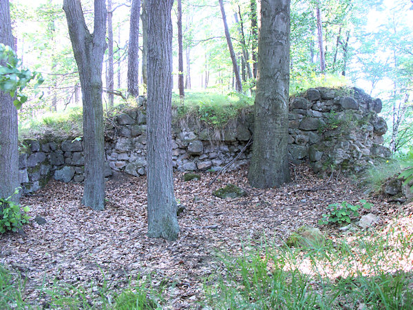 Die erhaltenen Mauerreste des Velenický hrádek (Wellnitzer Schloss).