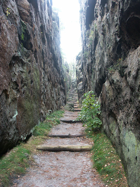 Durch die ausgewitterte Spalte führt der Weg von Jonsdorf zu den Nonnenfelsen.