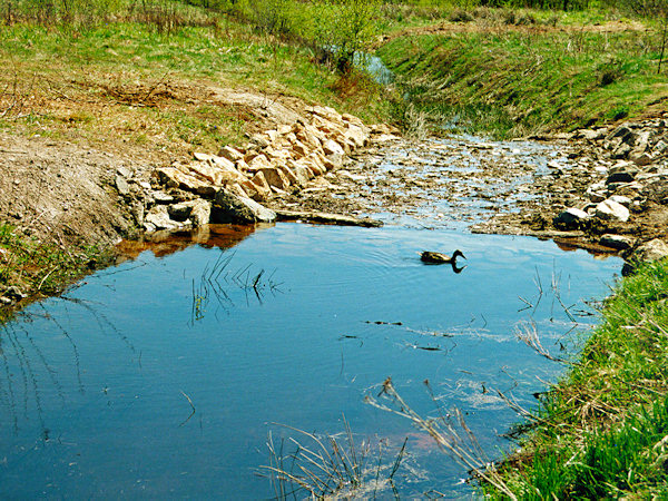 Wasserfläche mit Steinschüttung.